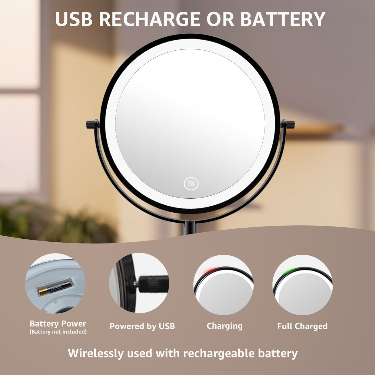 YULIKA Round Led Metal Wall Mirror 10x Magnification Makeup Mirror, Plug-In