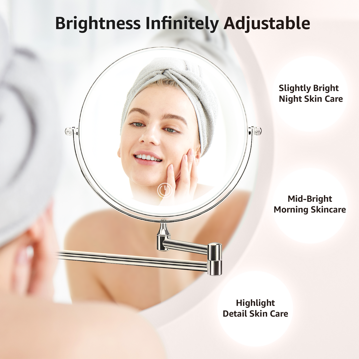 YULIKA Round LED Metal Wall Mirror with 10x Magnification & Charging Function ¨C Makeup Mirror