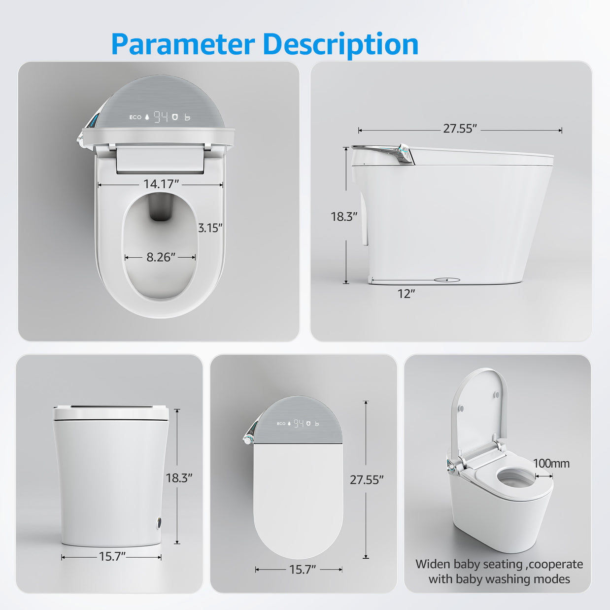 YULIKA-G7 PRO 1.31 Gallons Per Minute GPF Elongated Floor Mounted Smart Bide Toilet with Aromasphy System