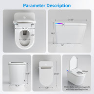 YULIKA-U5 Muti-Color LED Light Elongated Floor Mounted Bidet Toilet One-piece Smart Toilet with Warmed Seat & Warm Air Drying & Cleaning Function