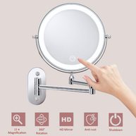 YULIKA Round LED Metal Wall Mirror with 10x Magnification & Charging Function ¨C Makeup Mirror