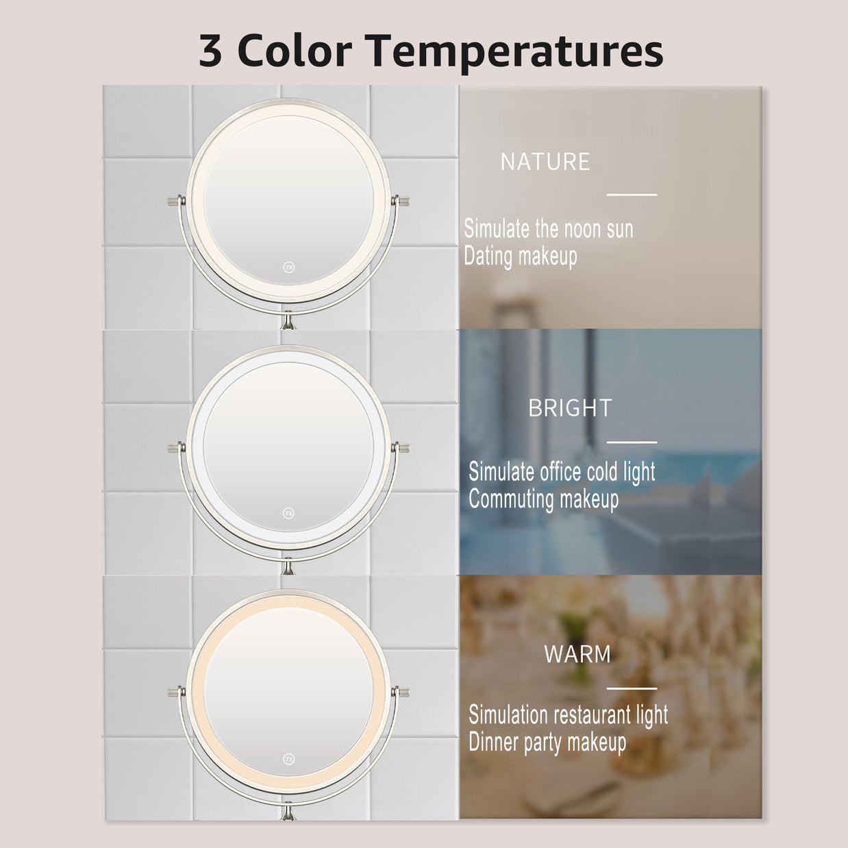 YULIKA Round LED Metal Wall Mirror with 10x Magnification & Charging Function ¨C Makeup Mirror