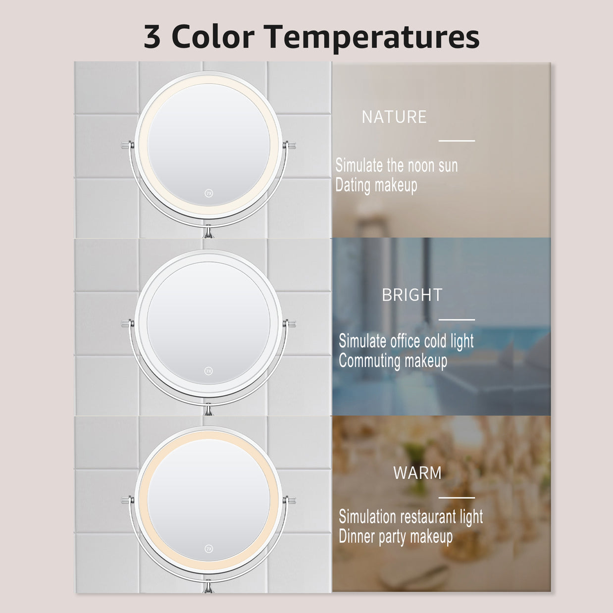 YULIKA Round LED Metal Wall Mirror with 10x Magnification & Charging Function ¨C Makeup Mirror