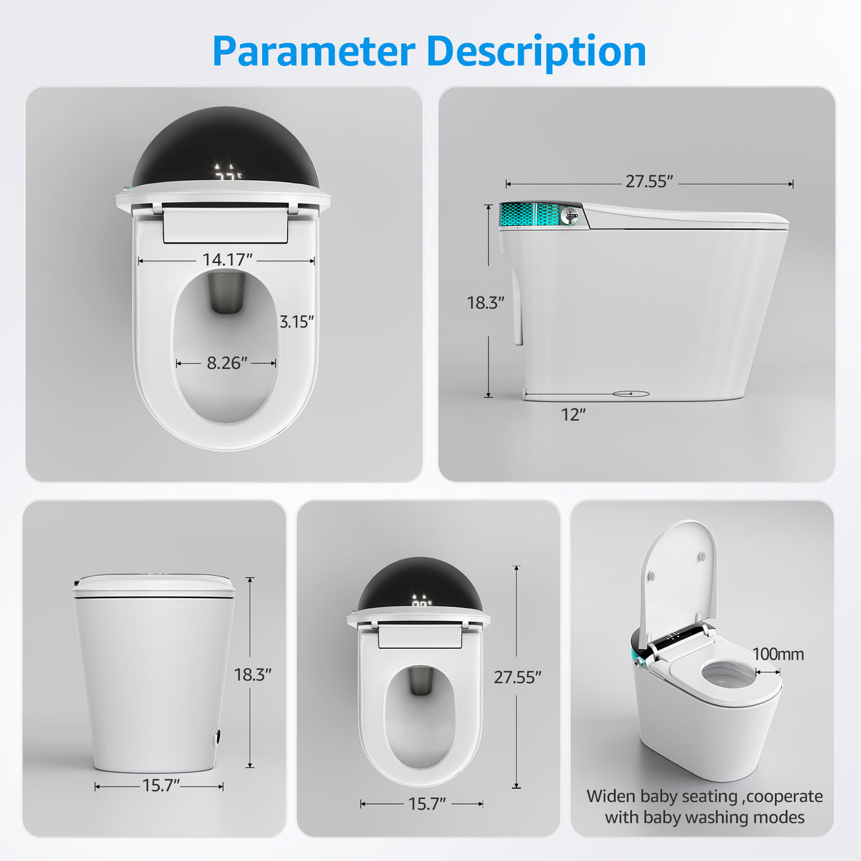 YULIKA-G5 1.31 Gallons Per Minute GPF Elongated Floor Mounted Bidet Smart Toilet with Aromasphy System