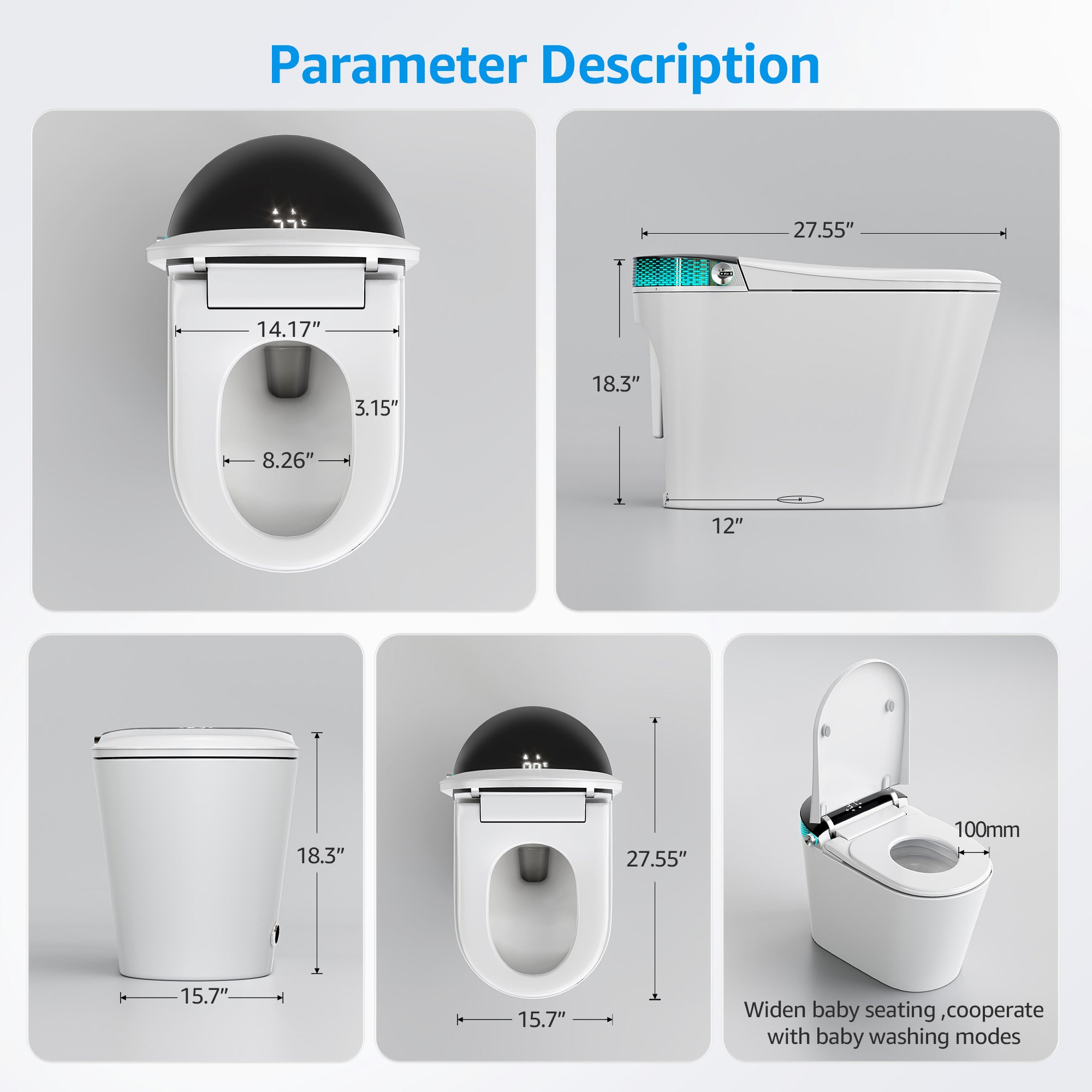 YULIKA-G5 1.31 Gallons Per Minute GPF Elongated Floor Mounted Bidet Smart Toilet with Aromasphy System