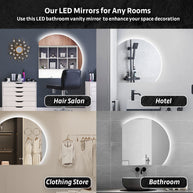 YULIKA Wall Mounted Dimmable Semicircular LED Mirror Anti-Fog Backlit Lighted Bathroom Vanity Mirror