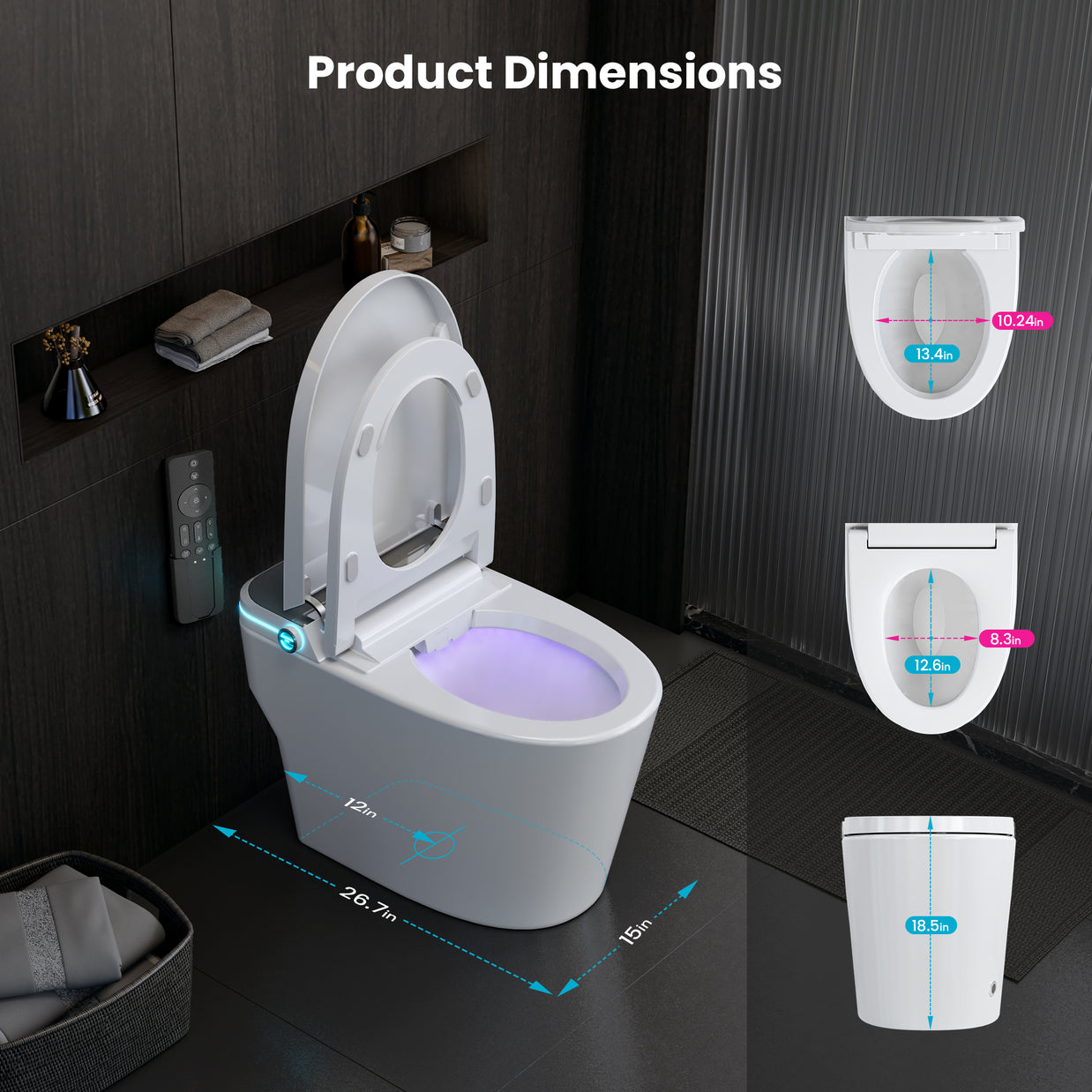 YULIKA-ST001 Radar Sensing Elongated Bidet Comfort Chair Height Floor Mounted Smart Toilet One-Piece Bidet Toilet with LED Screen(Seat Included)