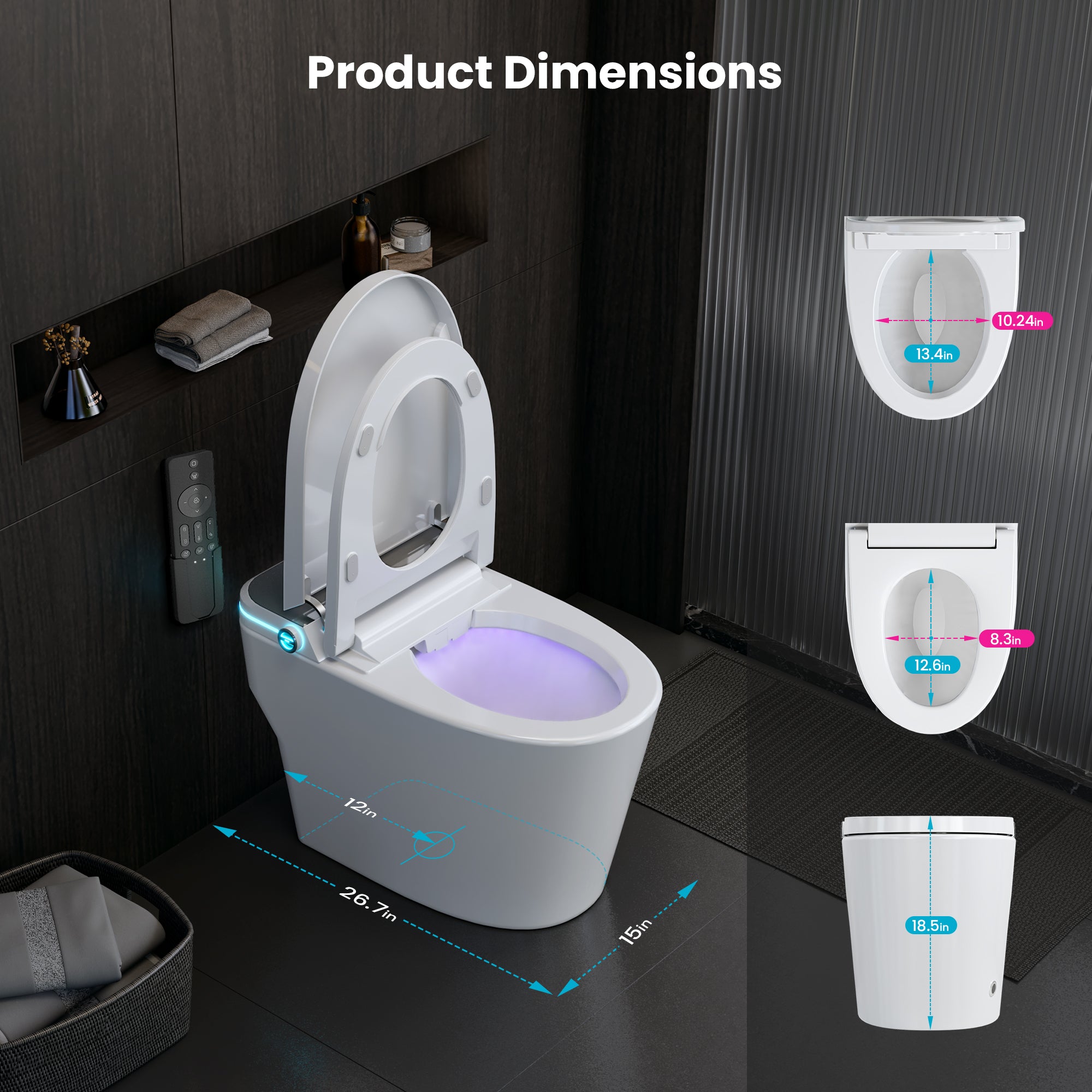 YULIKA-ST001 Radar Sensing Elongated Bidet Comfort Chair Height Floor Mounted Smart Toilet One-Piece Bidet Toilet with LED Screen(Seat Included)