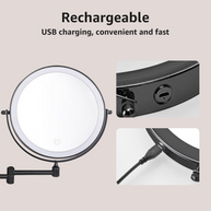 YULIKA Round LED Metal Wall Mirror with 10x Magnification & Charging Function ¨C Makeup Mirror
