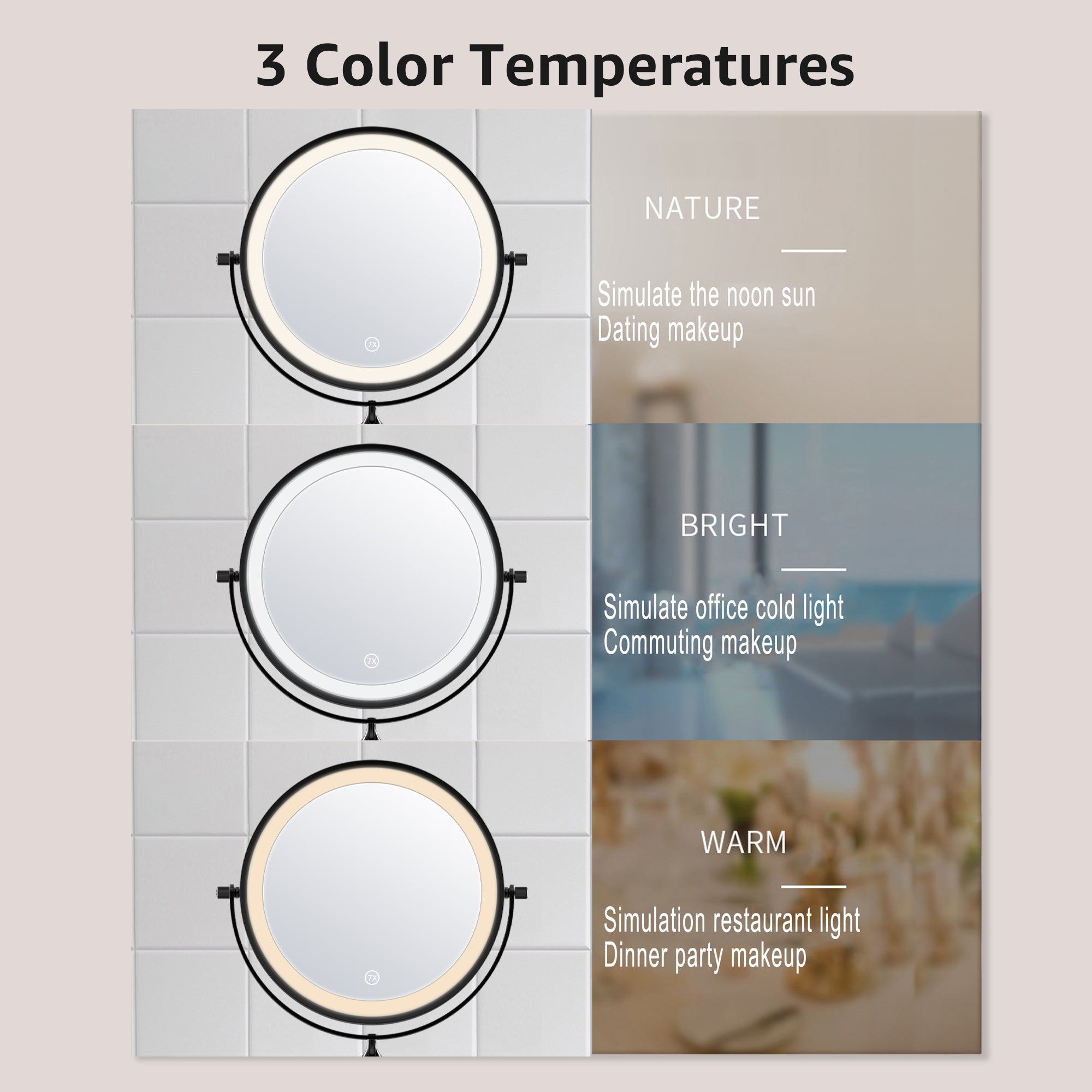 YULIKA Round LED Metal Wall Mirror with 10x Magnification & Charging Function ¨C Makeup Mirror