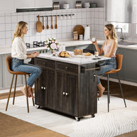 Farmhouse Rolling Kitchen Island with Drop-Leaf & Power Outlet