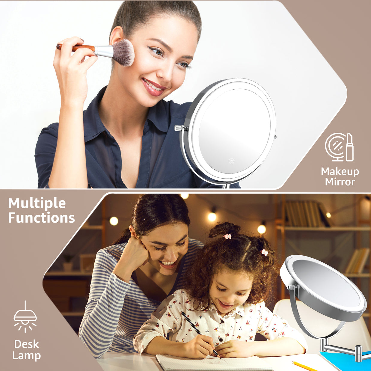 YULIKA Round Led Metal Wall Mirror 10x Magnification Makeup Mirror, Plug-In