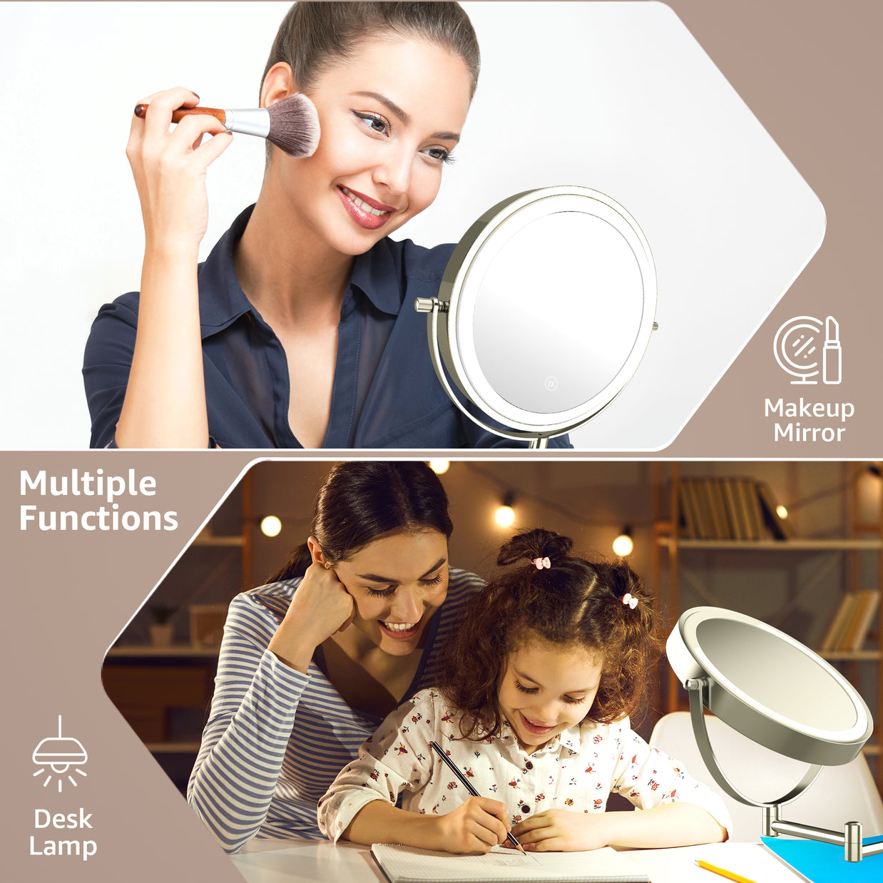 YULIKA Round Led Metal Wall Mirror 10x Magnification Makeup Mirror, Plug-In