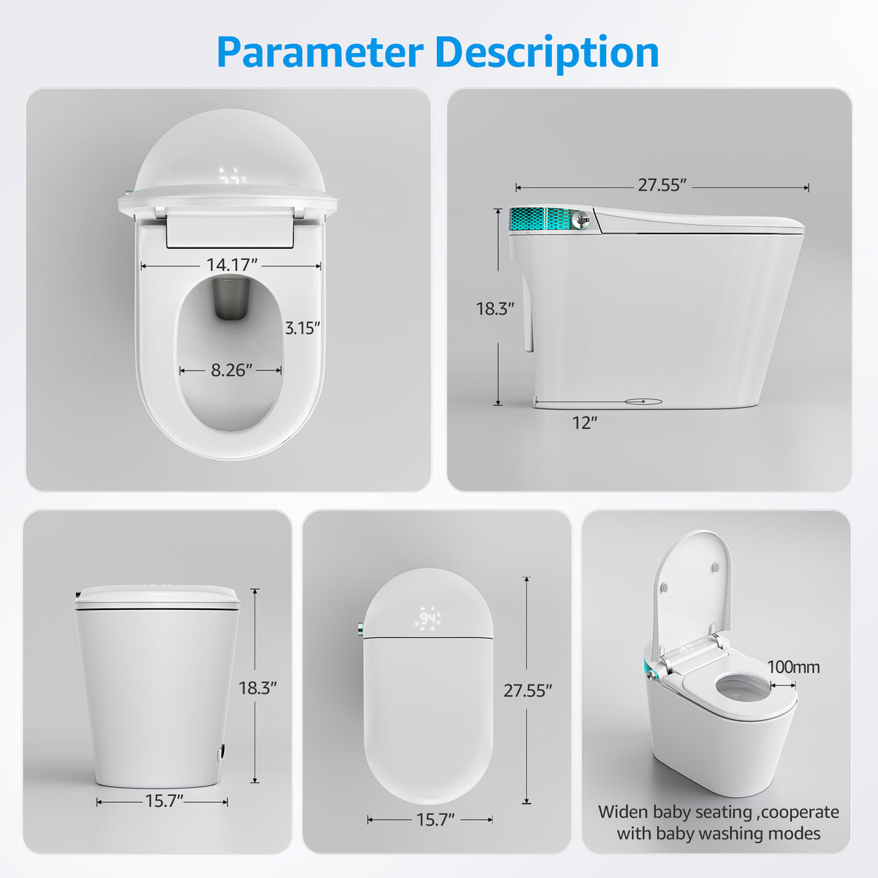 YULIKA-G5 1.31 Gallons Per Minute GPF Elongated Floor Mounted Bidet Smart Toilet with Aromasphy System