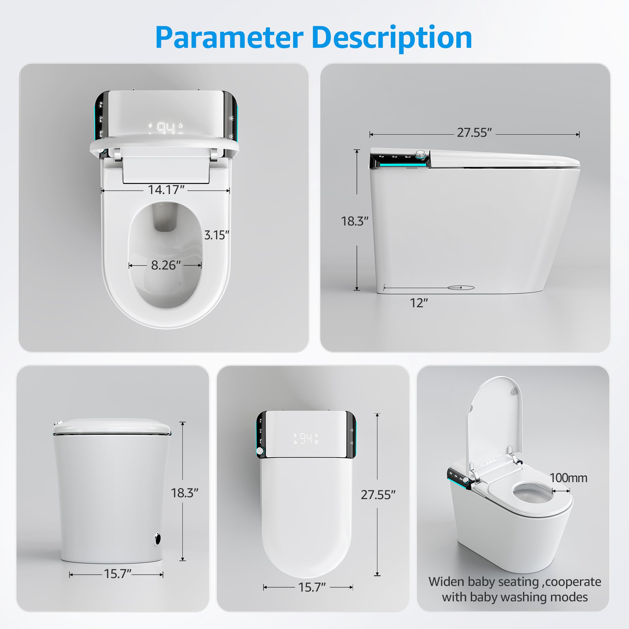 YULIKA-U1 Touchscreen Smart Bidet Toilet with Aromatherapy System