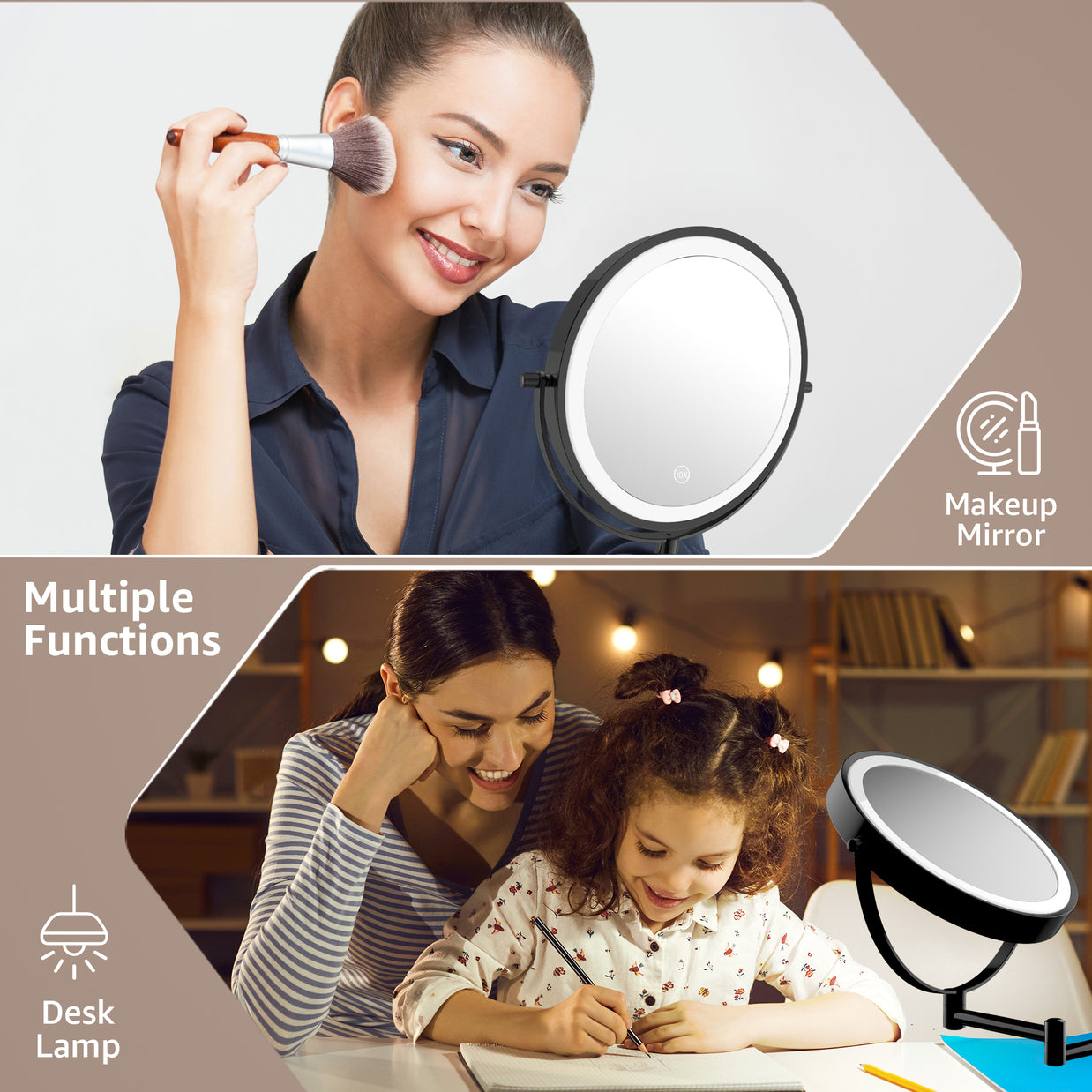 YULIKA Round Led Metal Wall Mirror 10x Magnification Makeup Mirror, Plug-In