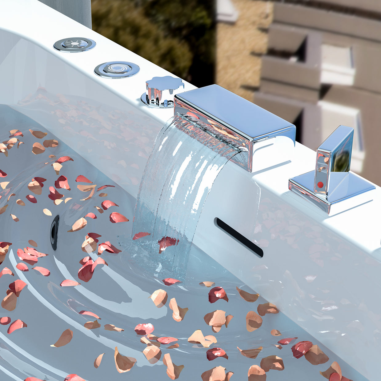 Freestanding Whirlpool Bathtub 67" x 31.5" – Acrylic Soaking Tub with Adjustable Massage Jets, 7-Color LED Lights & Faucet (BT520FL-WH)
