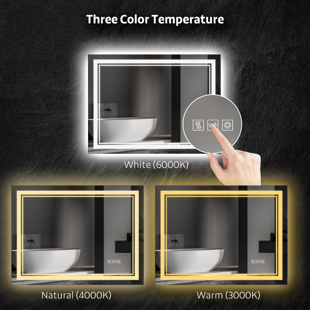 YULIKA Front Light and Backlit Mirror Rectangular Frameless Anti-Fog Lighted Wall Bathroom Vanity Mirror