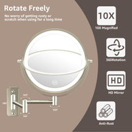 YULIKA Round Led Metal Wall Mirror 10x Magnification Makeup Mirror, Plug-In
