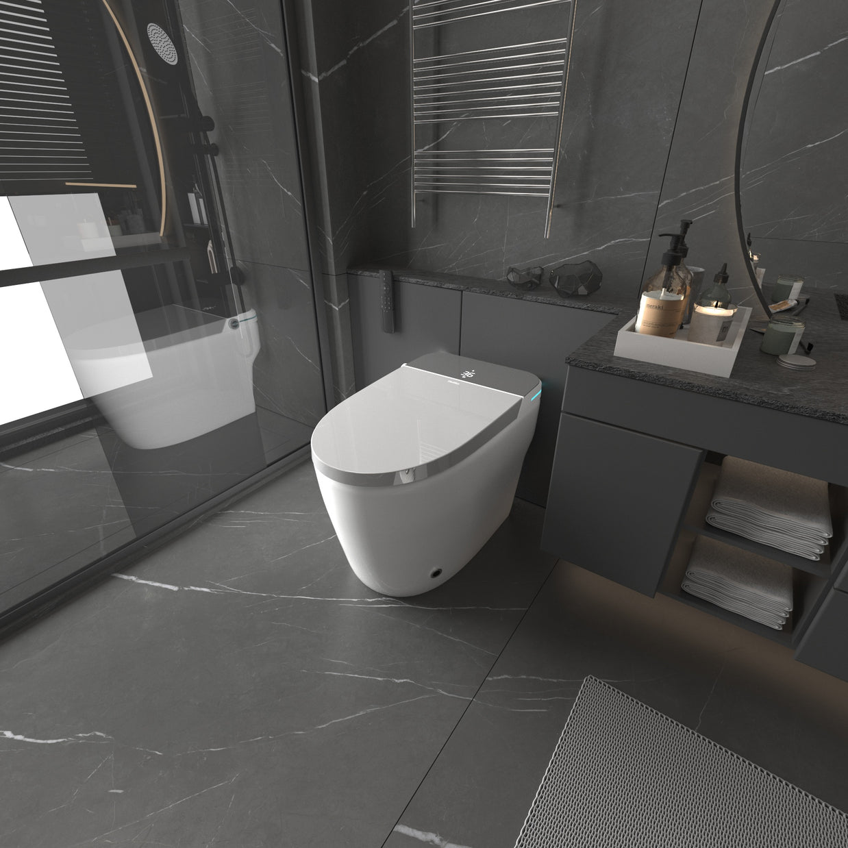 YULIKA-ST001 Radar Sensing Elongated Bidet Comfort Chair Height Floor Mounted Smart Toilet One-Piece Bidet Toilet with LED Screen(Seat Included)
