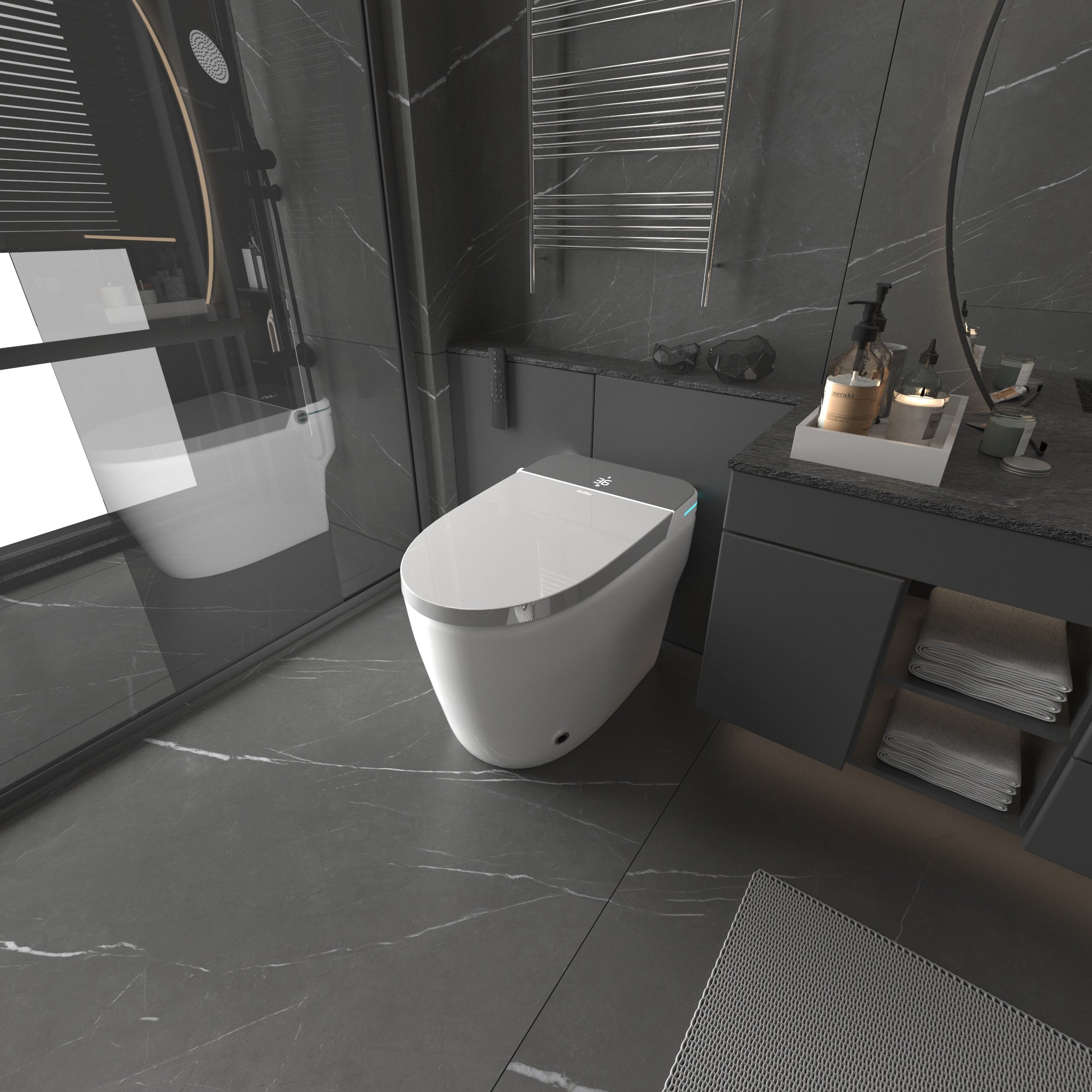 YULIKA-ST001 Radar Sensing Elongated Bidet Comfort Chair Height Floor Mounted Smart Toilet One-Piece Bidet Toilet with LED Screen(Seat Included)