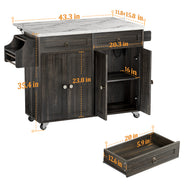 Farmhouse Rolling Kitchen Island with Drop-Leaf & Power Outlet