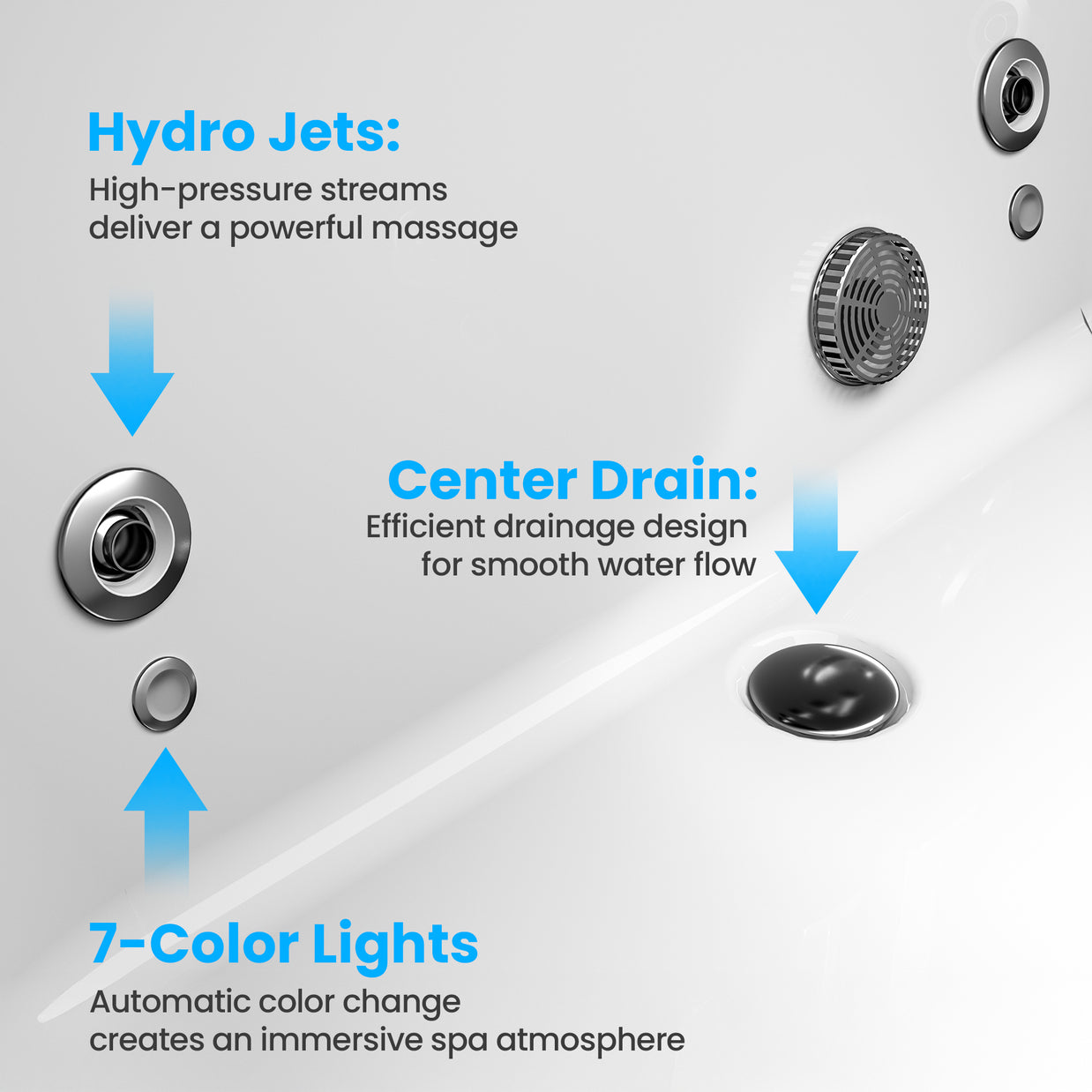 Freestanding Whirlpool Bathtub 67" x 31.5" – Acrylic Soaking Tub with Adjustable Massage Jets, 7-Color LED Lights & Faucet (BT520FL-WH)