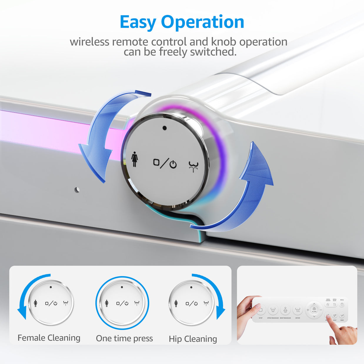 YULIKA-U5 Muti-Color LED Light Elongated Floor Mounted Bidet Toilet One-piece Smart Toilet with Warmed Seat & Warm Air Drying & Cleaning Function