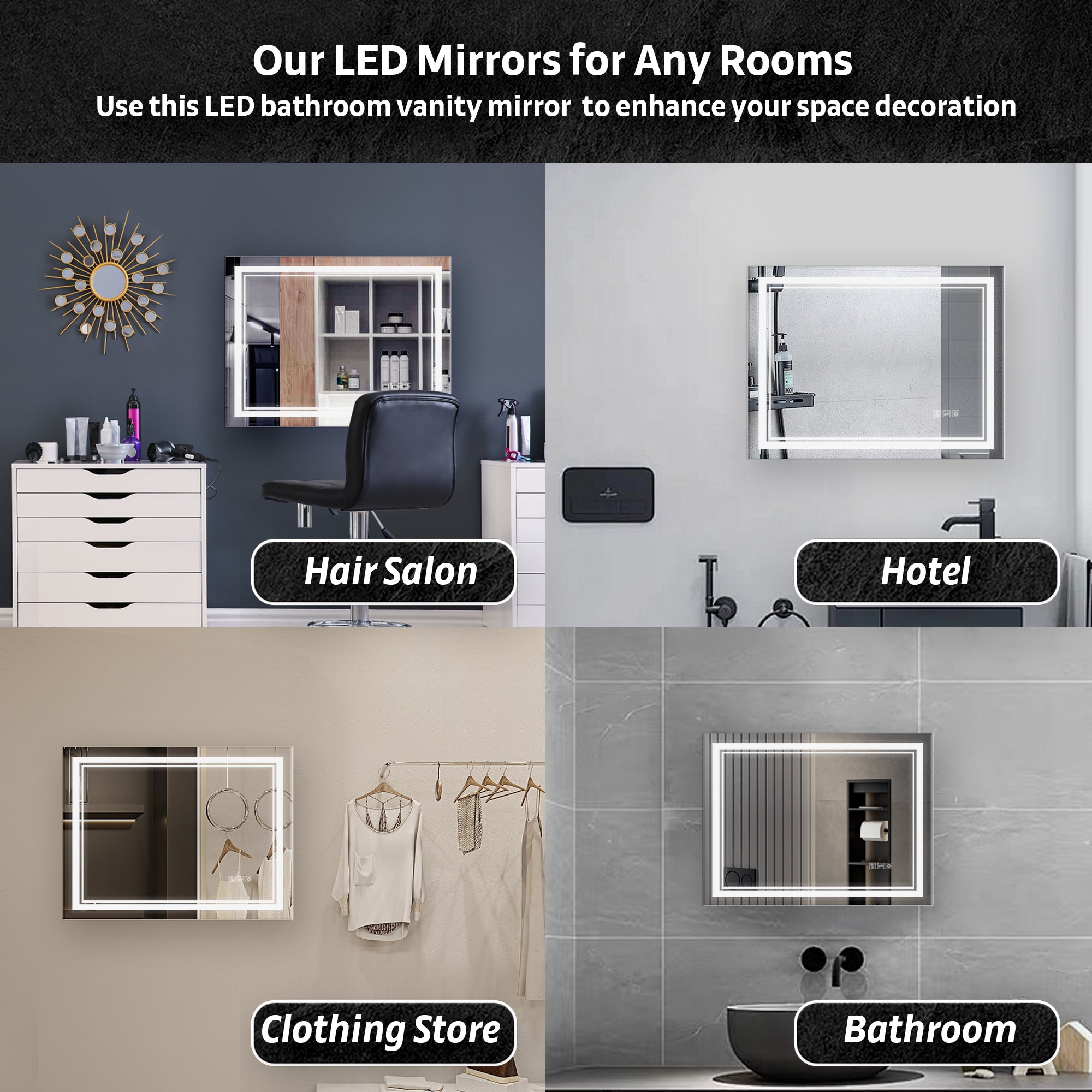 YULIKA Front Light and Backlit Mirror Rectangular Frameless Anti-Fog Lighted Wall Bathroom Vanity Mirror