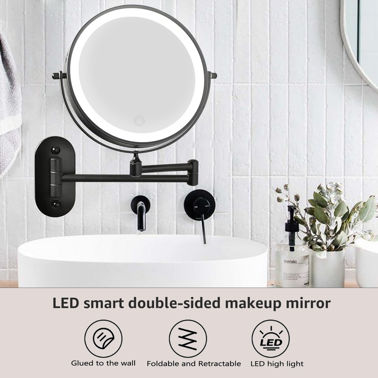 YULIKA Round LED Metal Wall Mirror with 10x Magnification & Charging Function ¨C Makeup Mirror