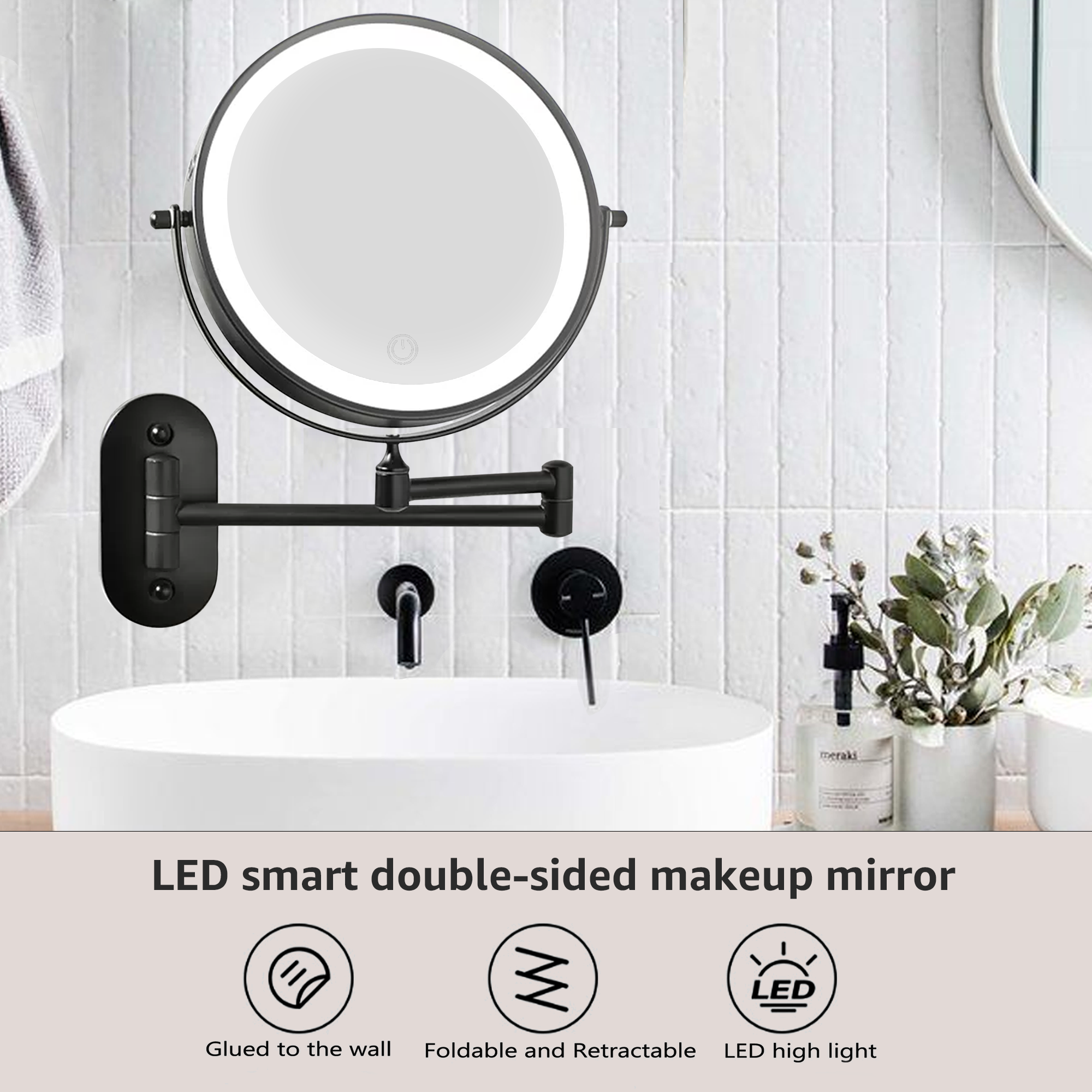 YULIKA Round LED Metal Wall Mirror with 10x Magnification & Charging Function ¨C Makeup Mirror