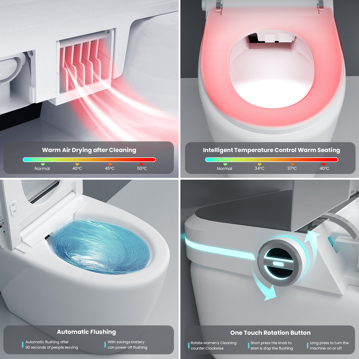 YULIKA-ST001 Radar Sensing Elongated Bidet Comfort Chair Height Floor Mounted Smart Toilet One-Piece Bidet Toilet with LED Screen(Seat Included)