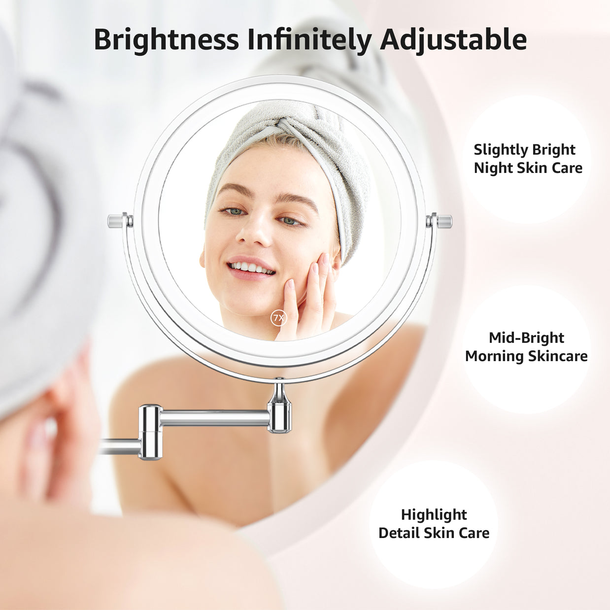 YULIKA Round LED Metal Wall Mirror with 10x Magnification & Charging Function ¨C Makeup Mirror