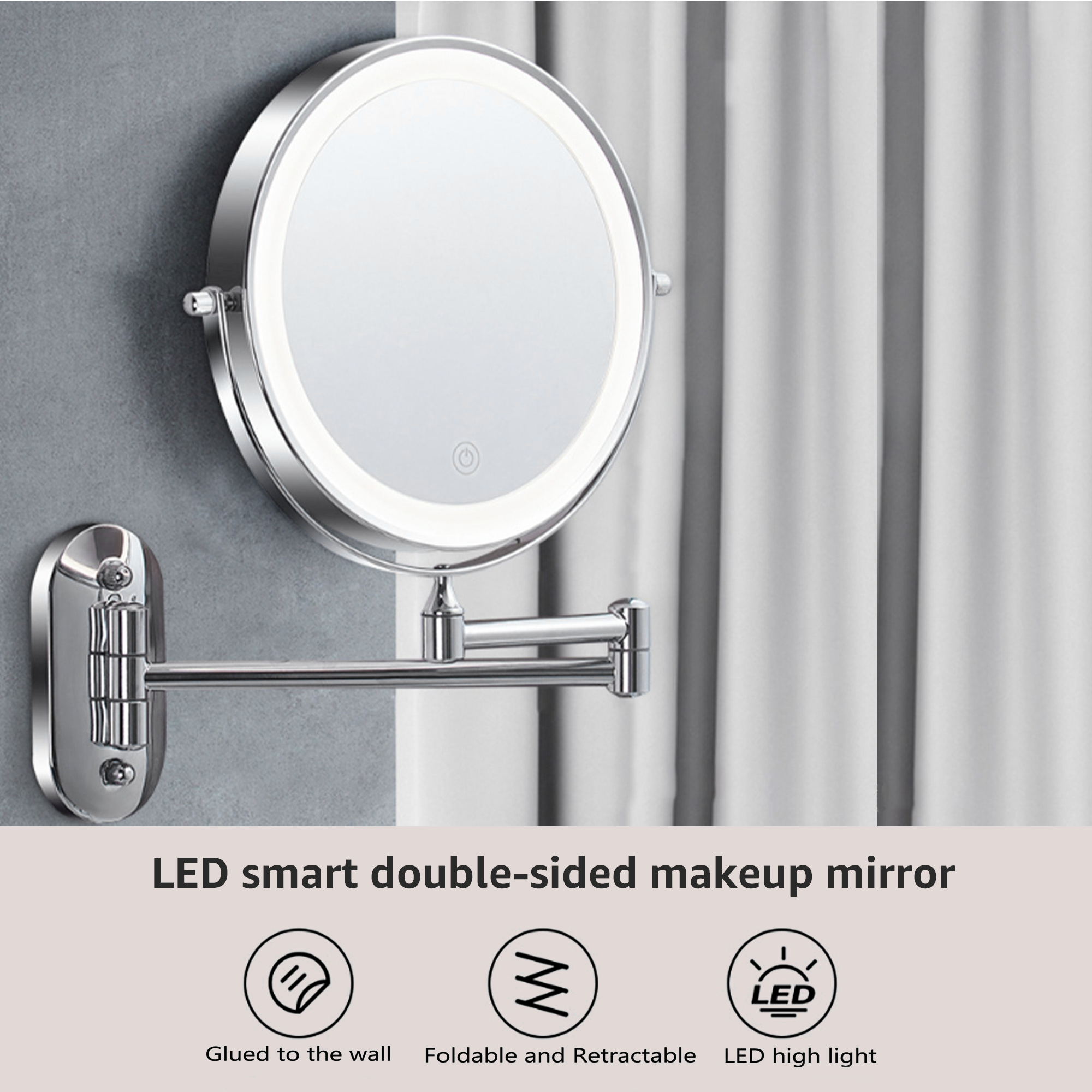 YULIKA Round LED Metal Wall Mirror with 10x Magnification & Charging Function ¨C Makeup Mirror
