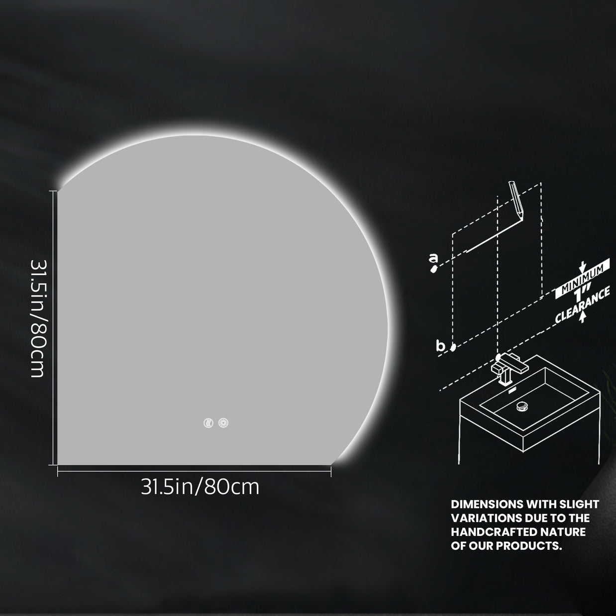 YULIKA Wall Mounted Dimmable Semicircular LED Mirror Anti-Fog Backlit Lighted Bathroom Vanity Mirror