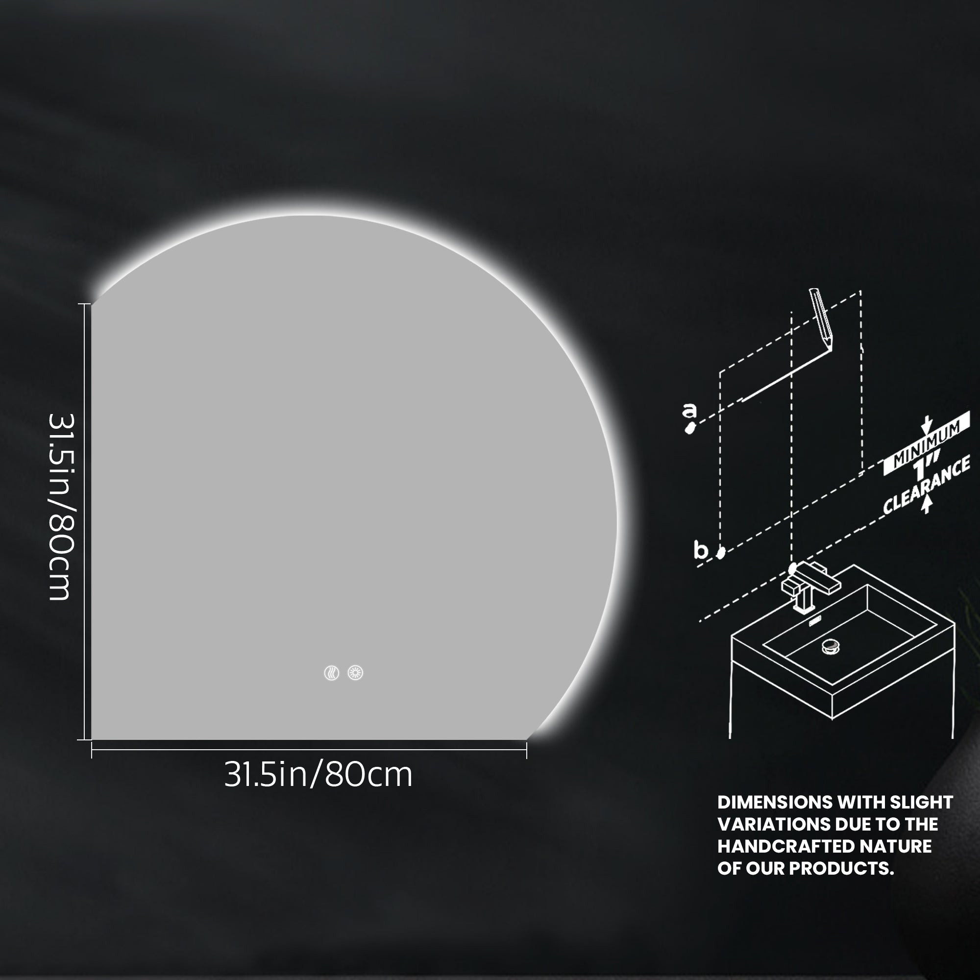 YULIKA Wall Mounted Dimmable Semicircular LED Mirror Anti-Fog Backlit Lighted Bathroom Vanity Mirror